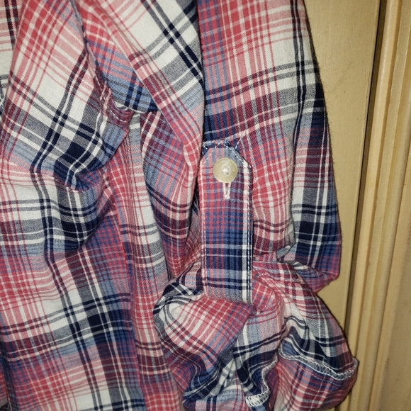 Misses Plaid shirt pink blue Forever 21 misses sz L - Picture 2 of 5